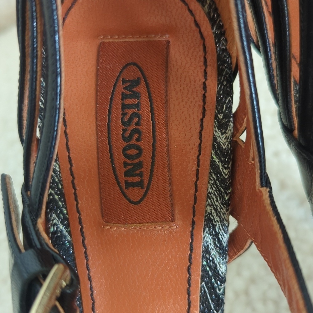 Missoni Striped Black and Tan Platform Heels - Picture 11 of 12